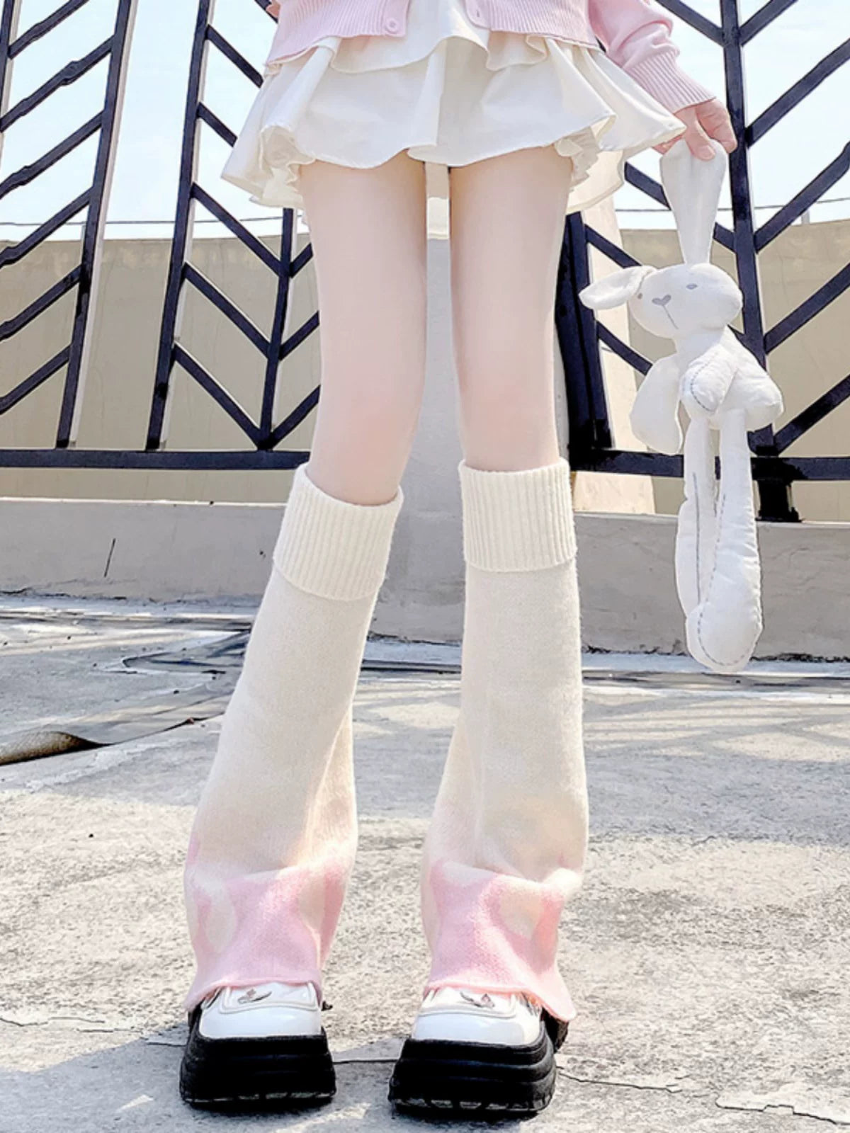 Floral Milk Cat - Soft Color Block - Knit Slouch Leg Warmers with Ribbed Cuffs