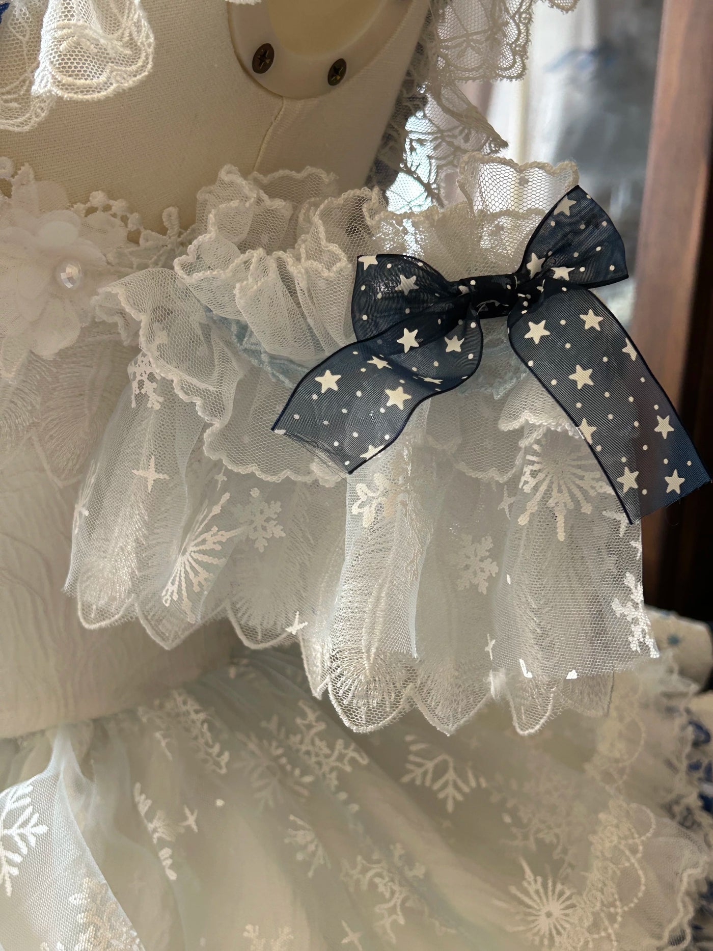 Alice - Snow Country Blue Glaze - OP Dress with Porcelain-Inspired Floral Trim