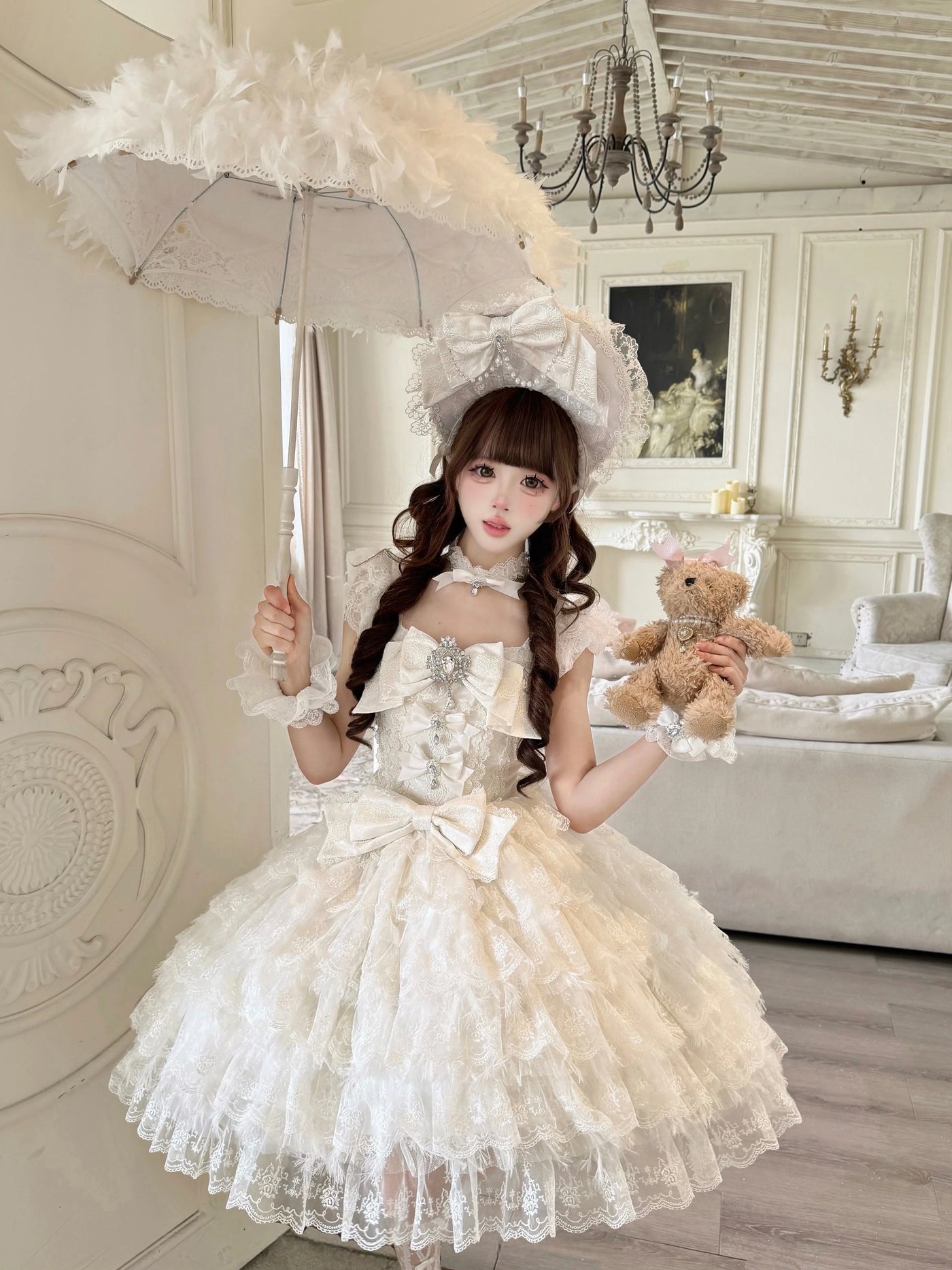 Sugar Girl - Snow Feather - Wedding Sweet Lolita JSK Dress, Multi-layered Lace Skirt
