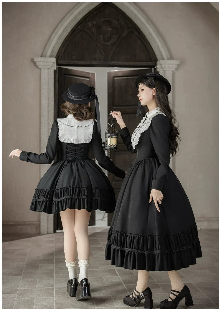 With PUJI - Audrey's Reply - Classic Lolita Square Neck OP, Detachable Embroidered Collar