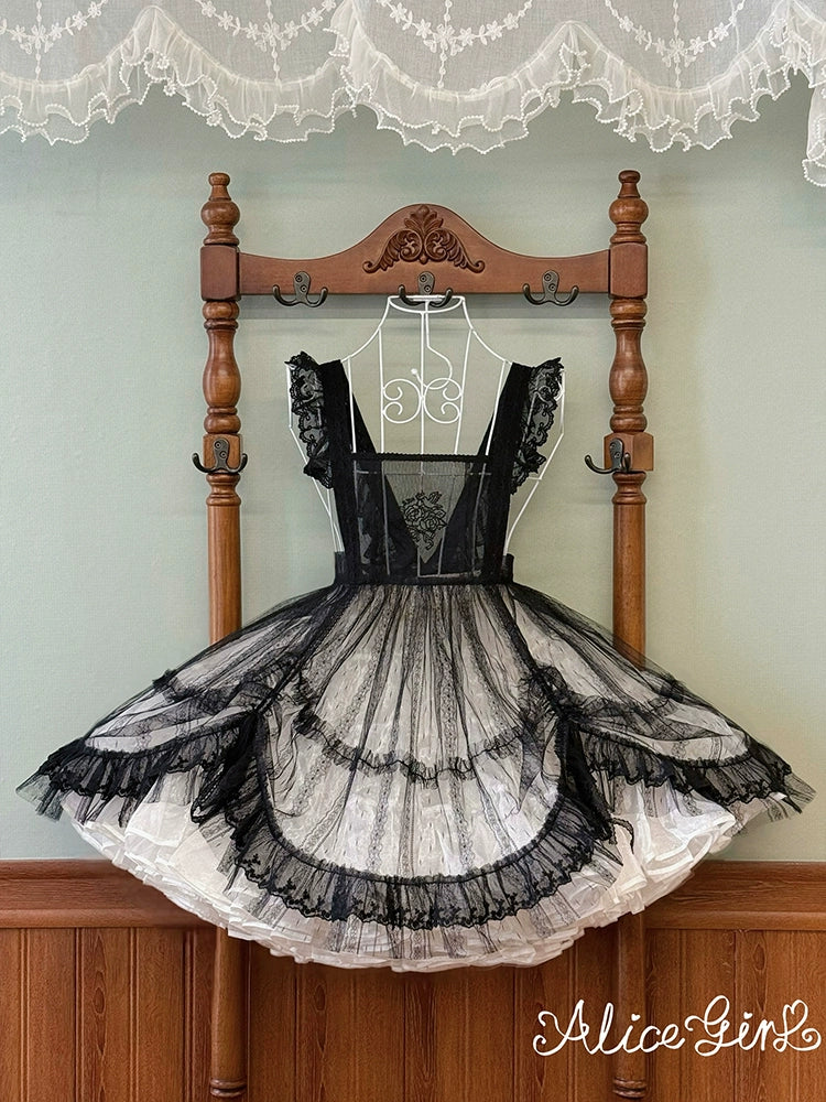 Alice Girl - Elegant Lolita Embroidered Apron - with Adjustable Strap Hand Accessory