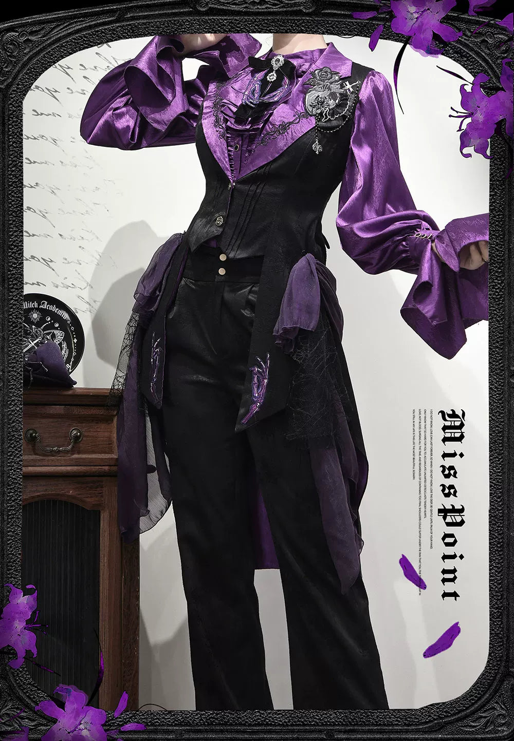 Miss Point - Moonnight Return - Gothic Lolita Long Vest, Embroidered Collar