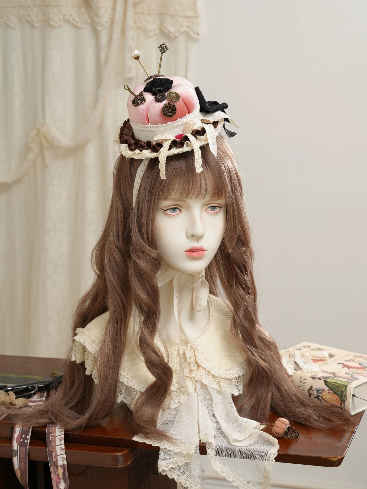 Star Box - Antique Patchwork House - Sewing-Inspired Mini Hat with Lace Trim