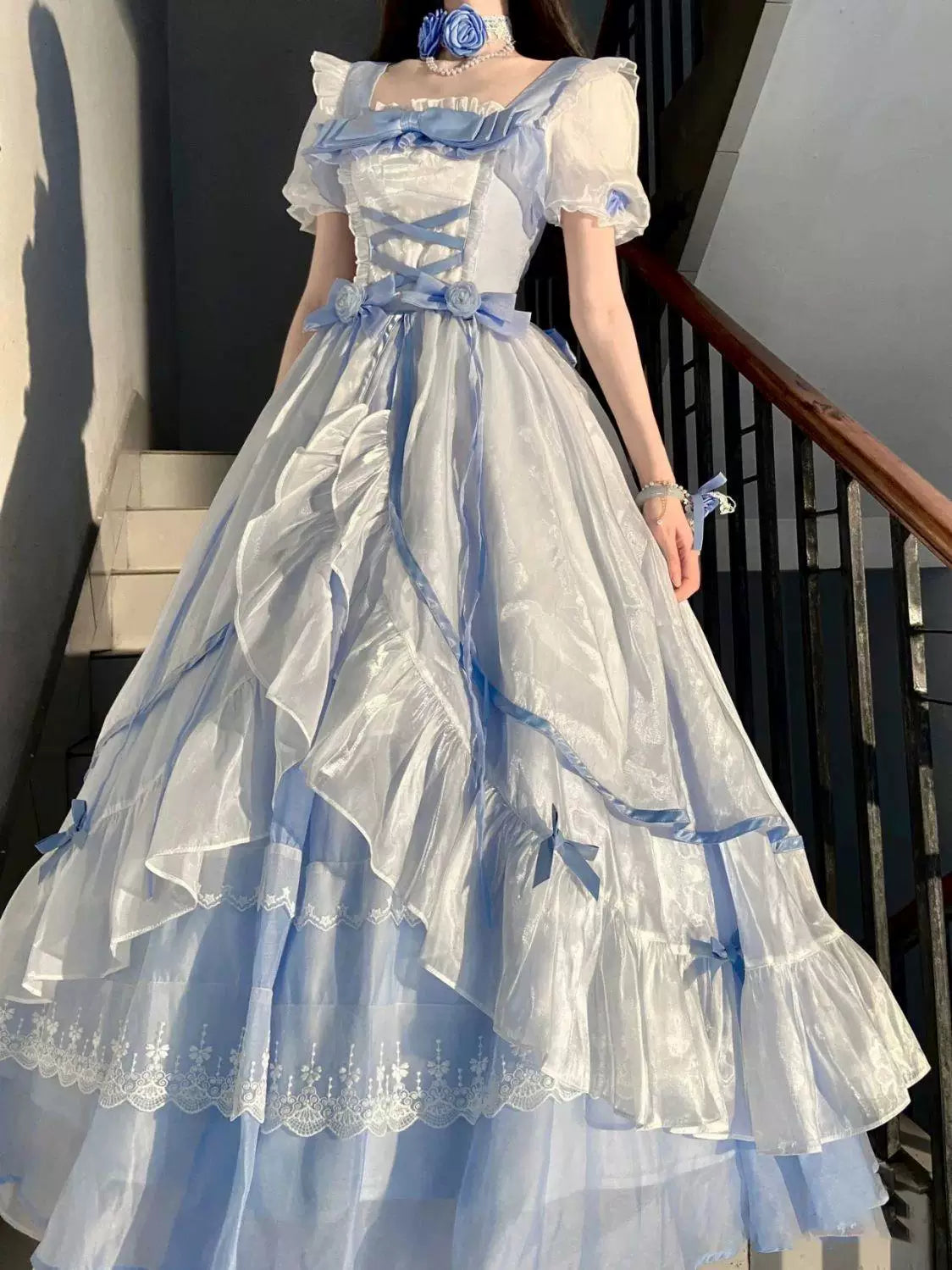 Sweetheart Dream Machine - Bridal Princess - Long Lolita Dress with Tiered Ruffles