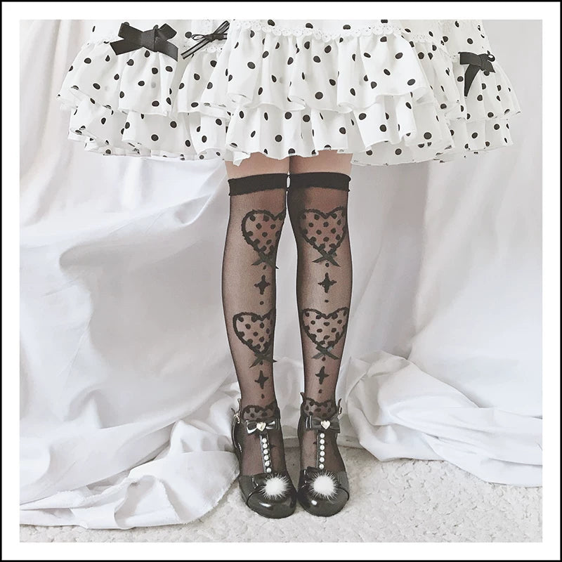 roji roji - Sweet Heartbeat - Over-the-Knee or Mid-Calf Socks with Heart Motifs
