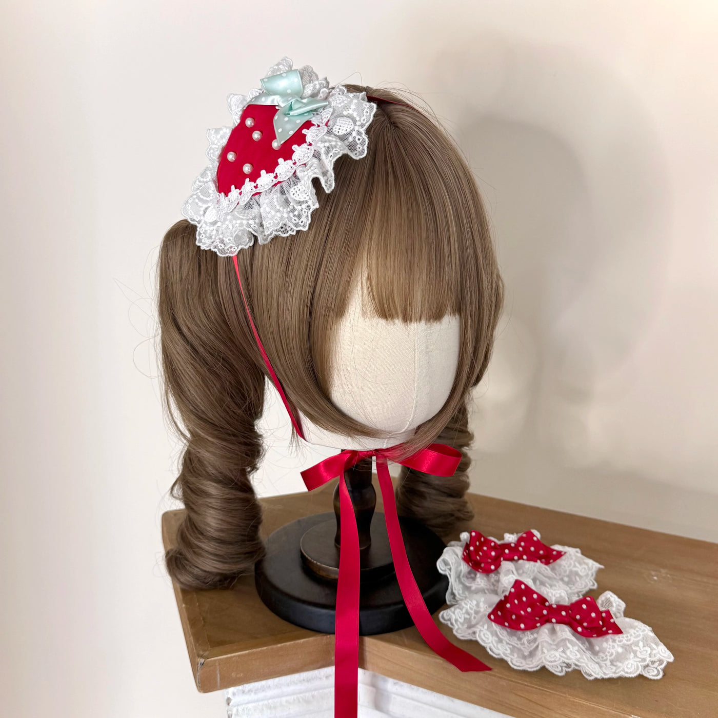 Tata Long Ear - Miss Strange Strawberry - JSK Dress with Strawberry Border Motif