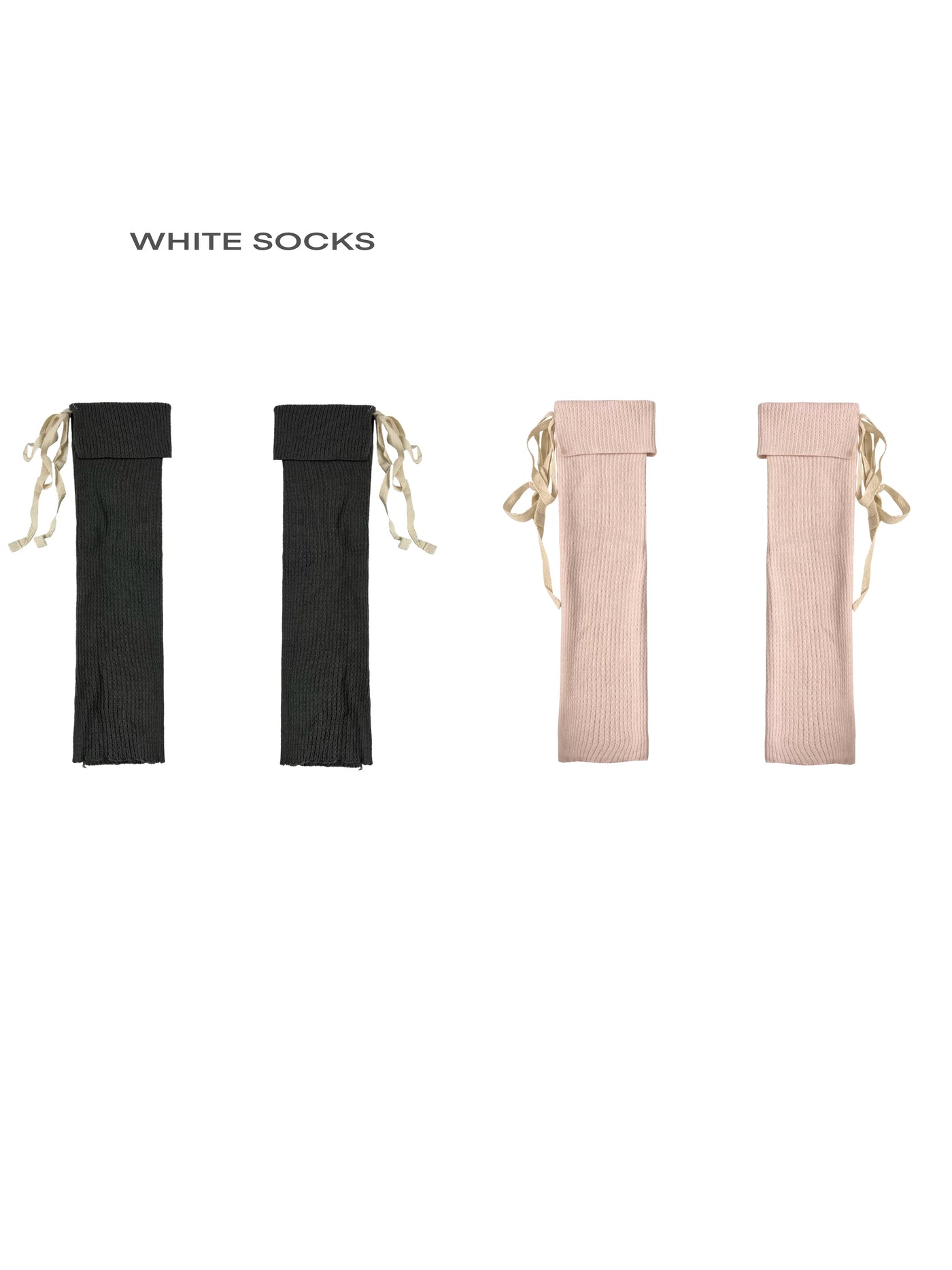 White Socks - Ballet Ribbon - Rib-Knit Calf Socks with Folded Cuffs and Ribbon Ties