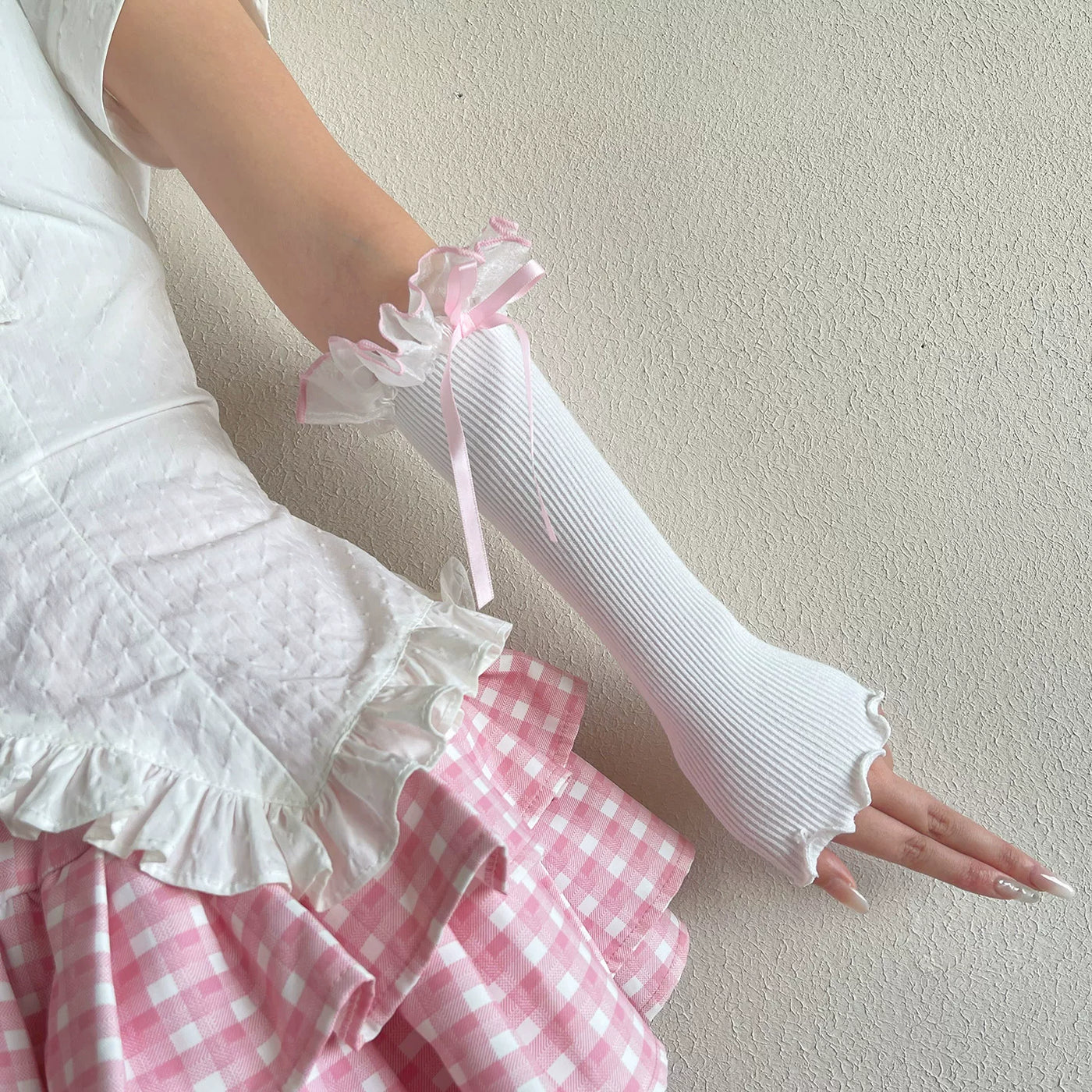 Sock Noble - Y2K Lace Bow - Arm Sleeves with Ruffled Lace Cuffs