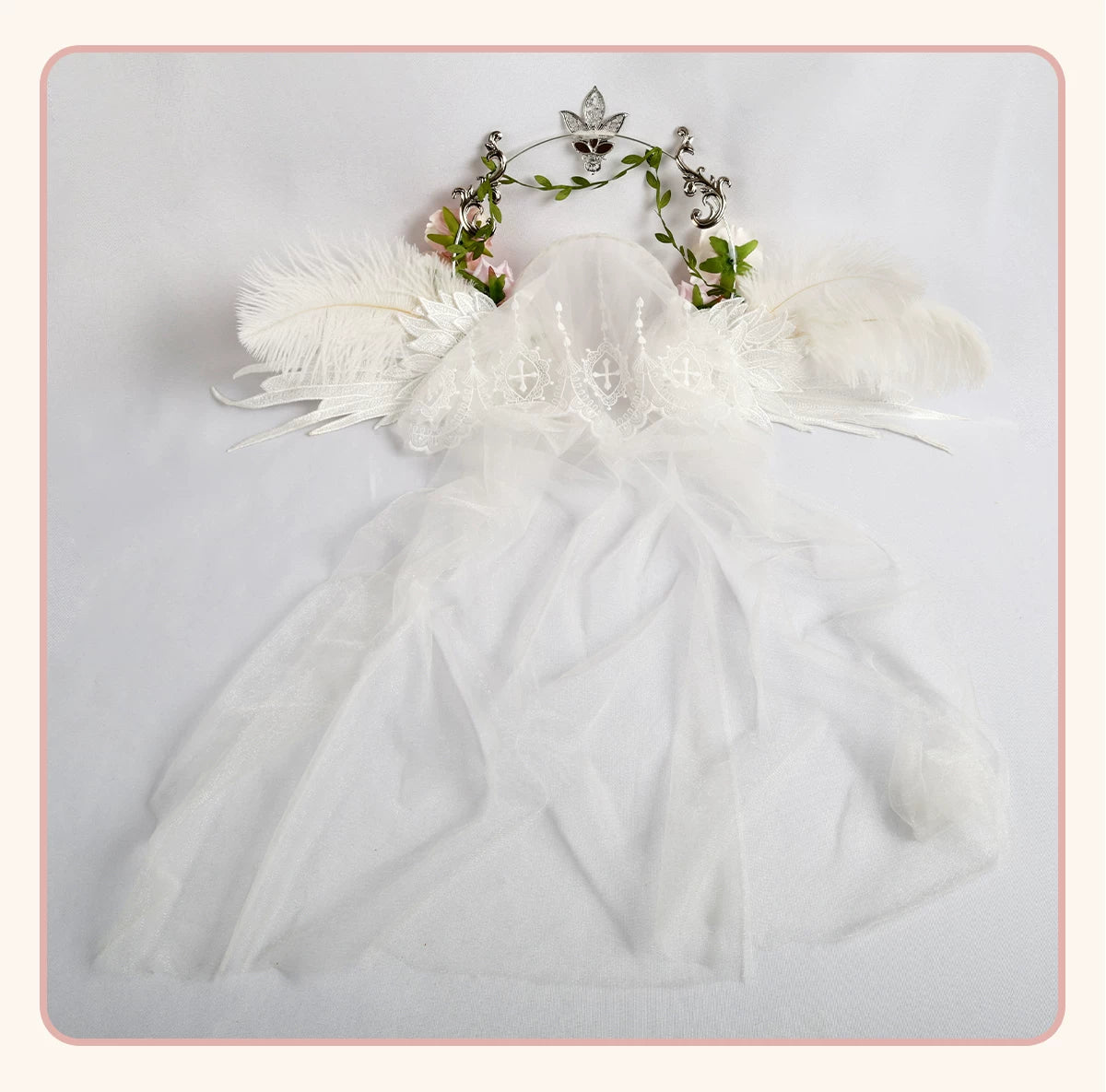 Stardust Rose - Angel Rose Crown - White Rose Crown with Wing Details