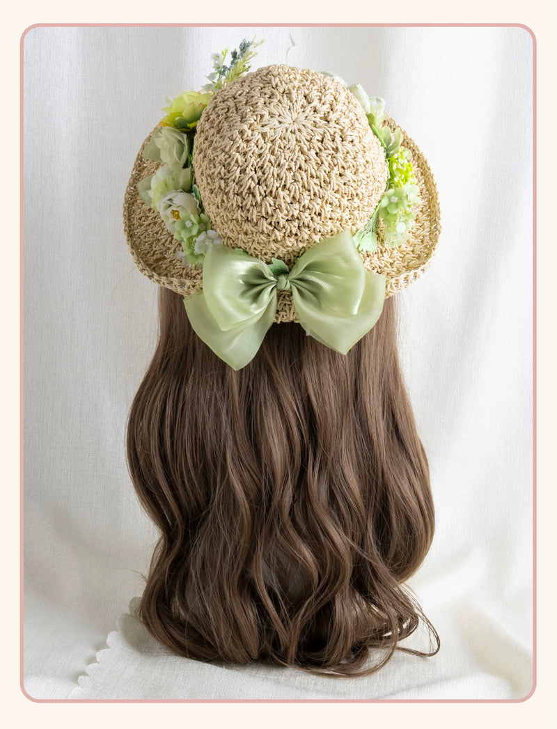 Stardust Rose - Floral Meadow - Woven Straw Sun Hat with Floral Trim