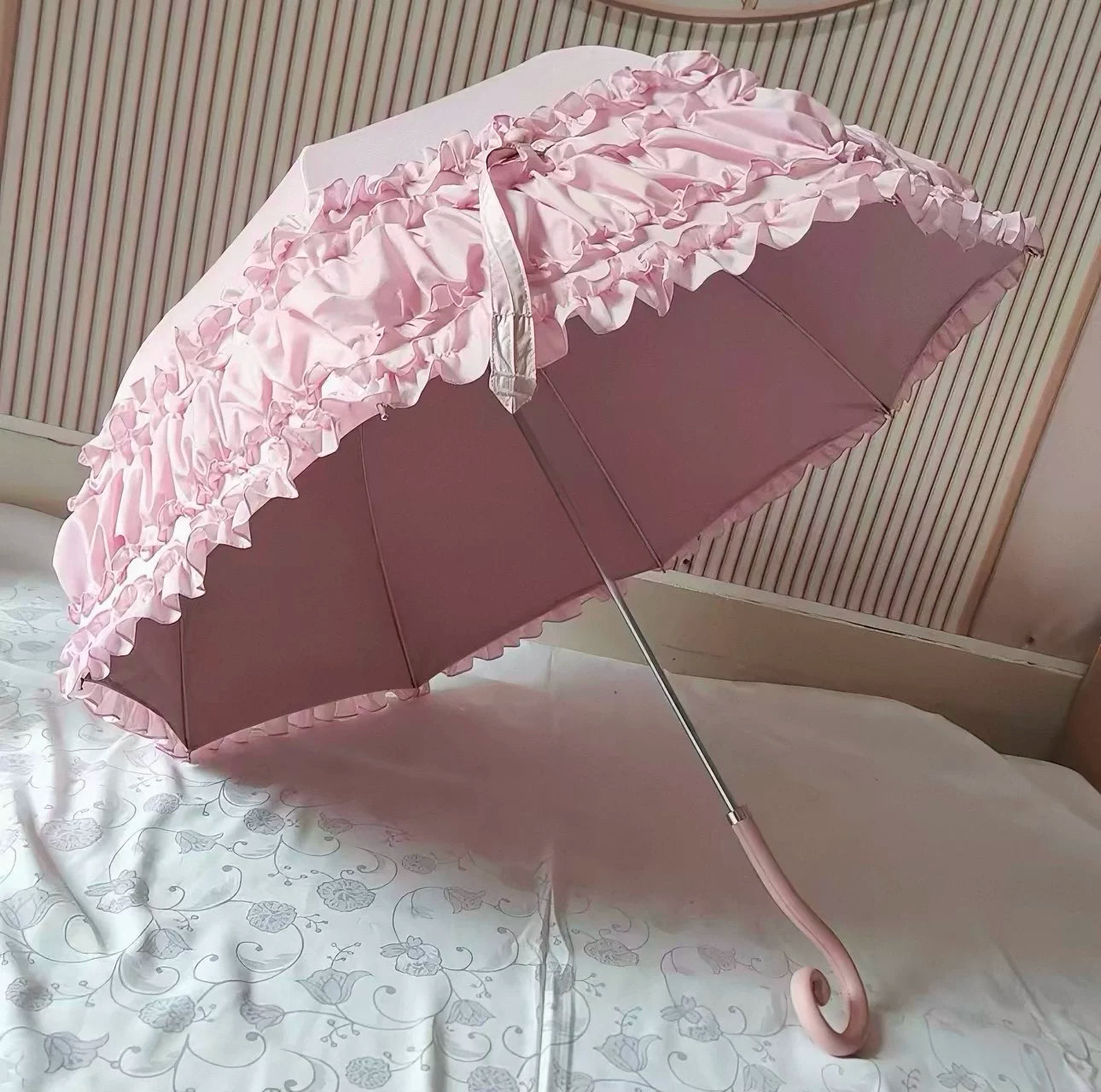 Independent Brand - Lace Parasol Collection - Ruffled Lace Parasol with Decorative Handle