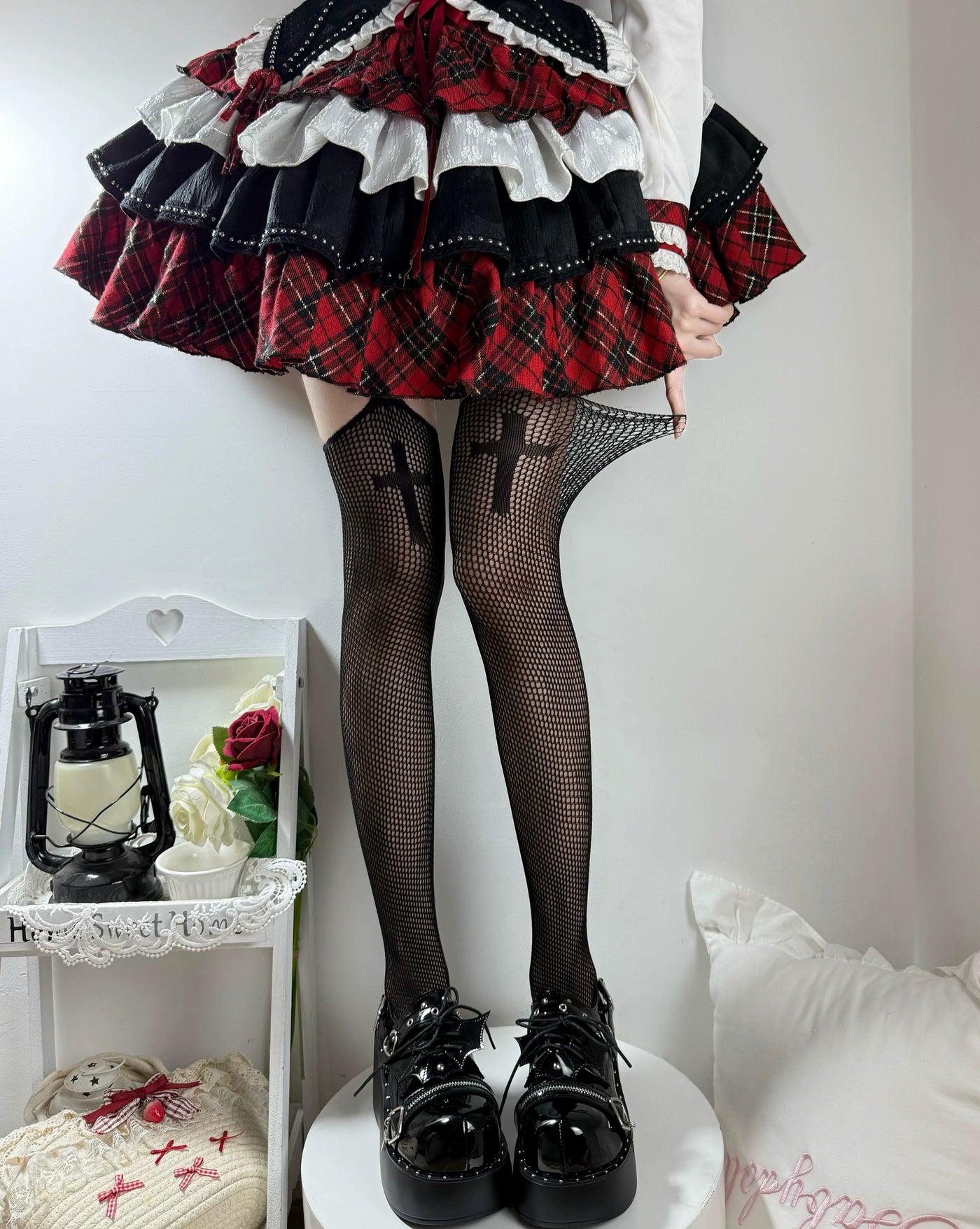 Fantasy Doll - Dark Cross - Fishnet Tights with Large Cross Motifs
