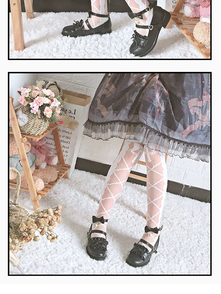 roji roji - Thorns Kiss - White or Black Calf Socks and Pantyhose with Crossed-Thorn Pattern