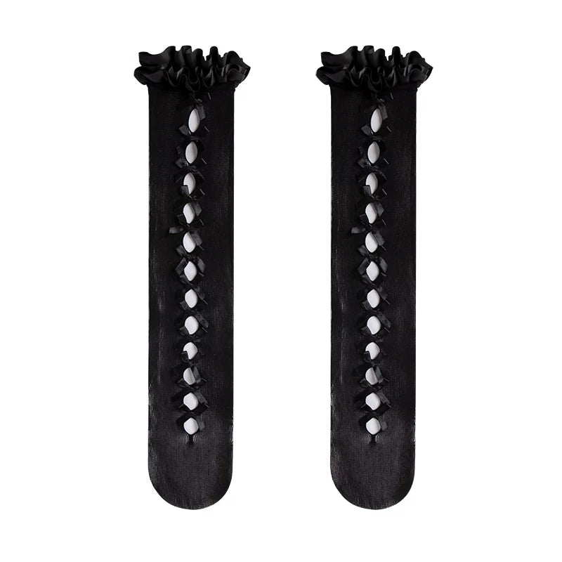 Sock Noble - Ribbon Lace Cutout - Mid-Calf Slouch Socks with Openwork Panels