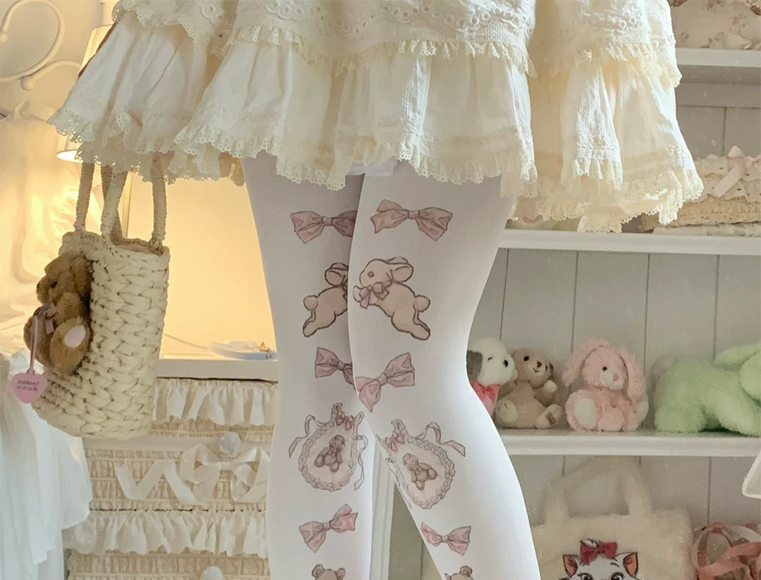 roji roji - Cradle Time - Teddy Bear and Bow Printed Tights