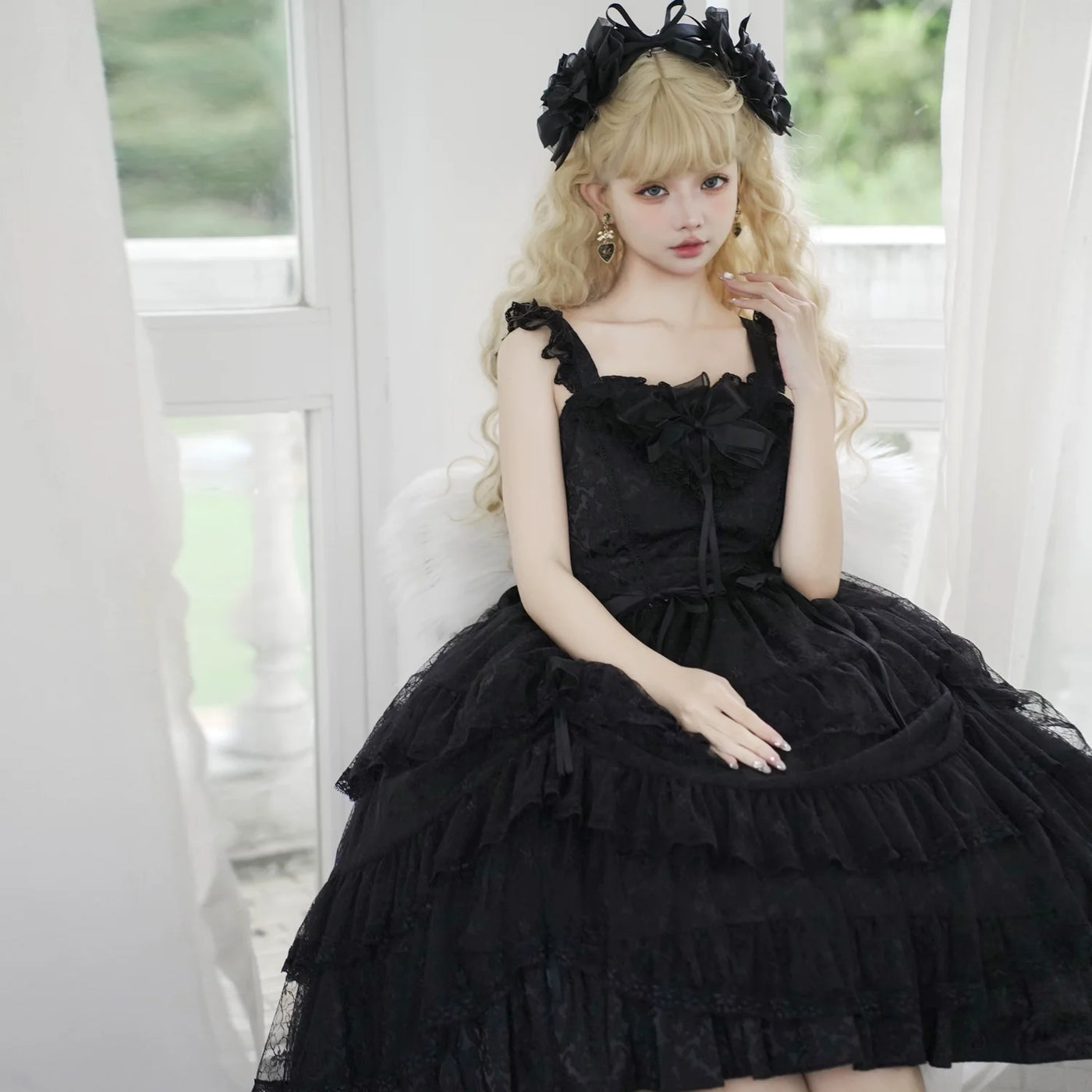 Eieyomi - Iris Love - Gothic Princess Lolita JSK Dress & Elegant Chiffon Top