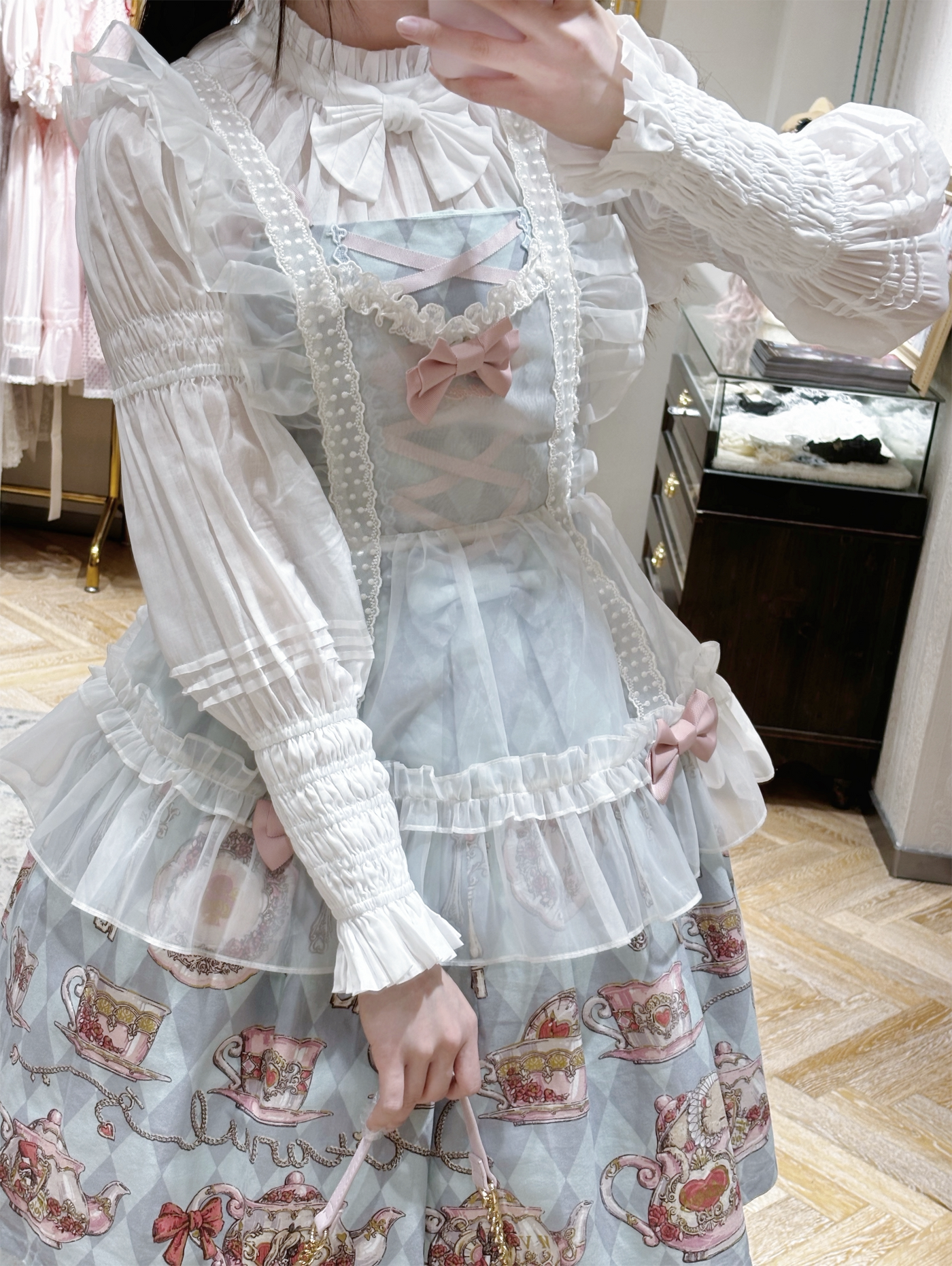 Krad Lanrete - Maria's Hymn - Sheer Mesh Long-Sleeve Blouse with Bow Tie