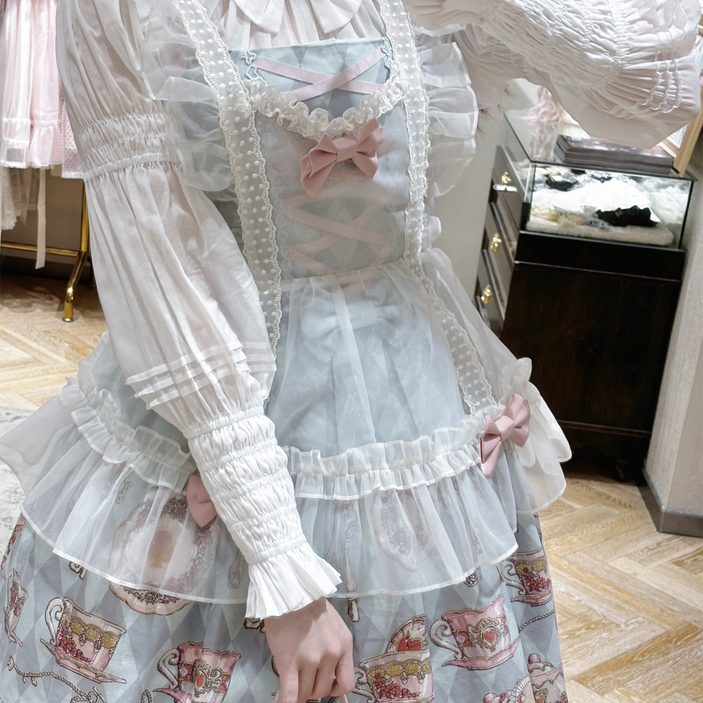 Krad Lanrete - Maria's Hymn - Sheer Mesh Long-Sleeve Blouse with Bow Tie