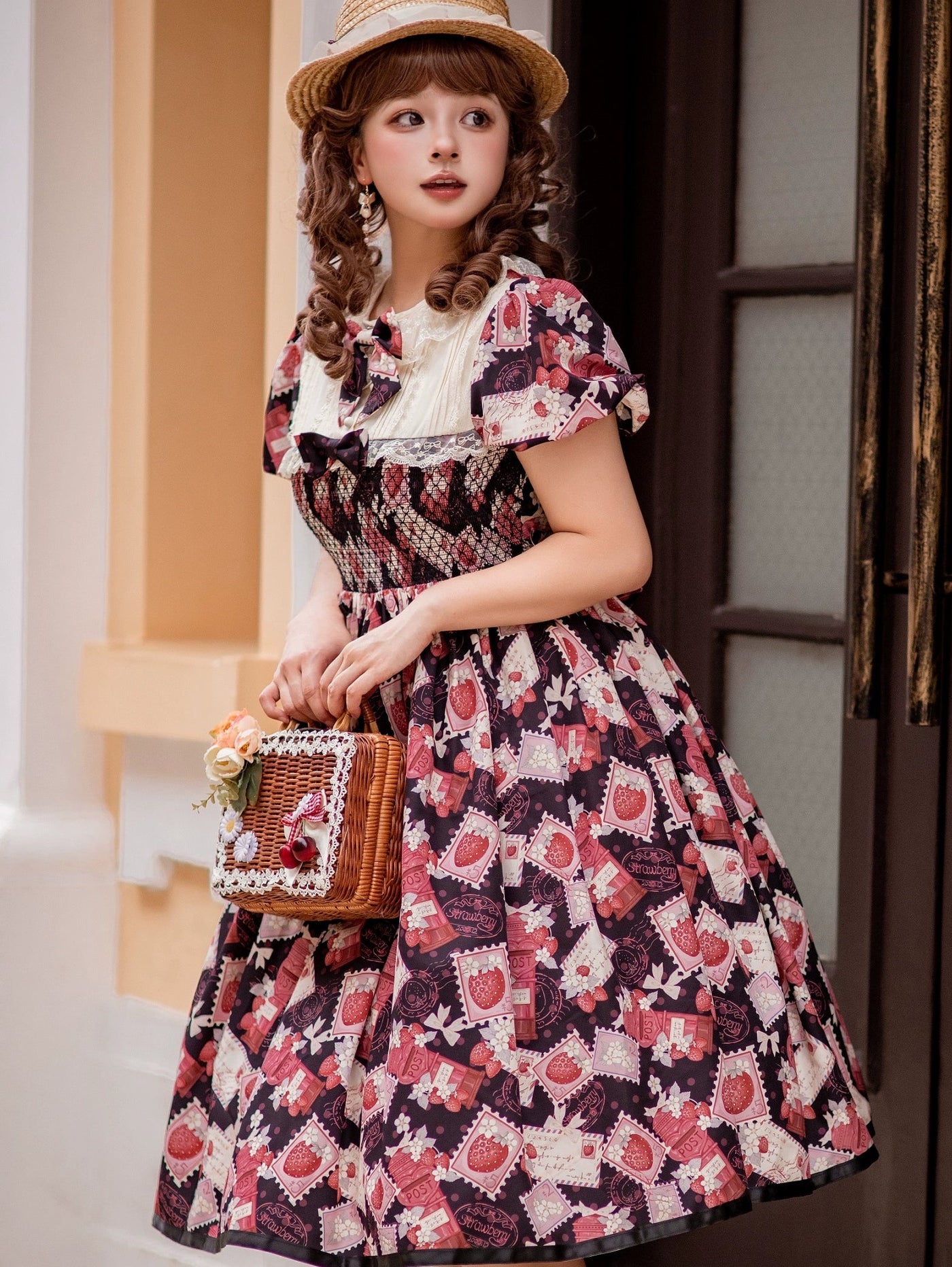 Strawberry Witch - Kawaii Lolita OP Dress - Strawberry Print OP Dress