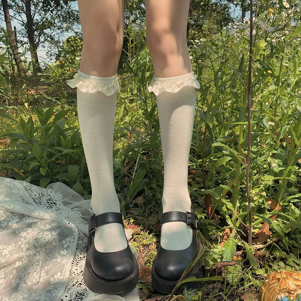 Sock Noble - Daily Ruffle - Cotton Calf Socks with Ruffled Cuffs