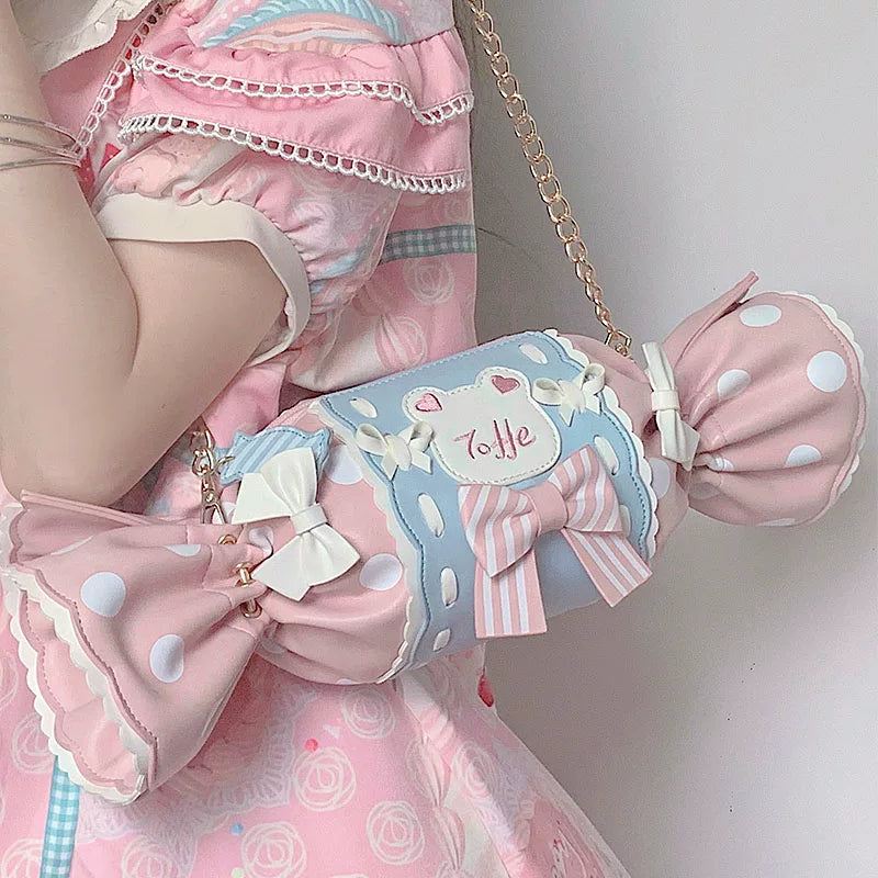 Milk Tea Bear - Candy - Powder Blue Crossbody Bag with Oversized Bows