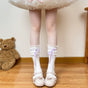 White socks, purple ribbon, mid-short socks / One Size