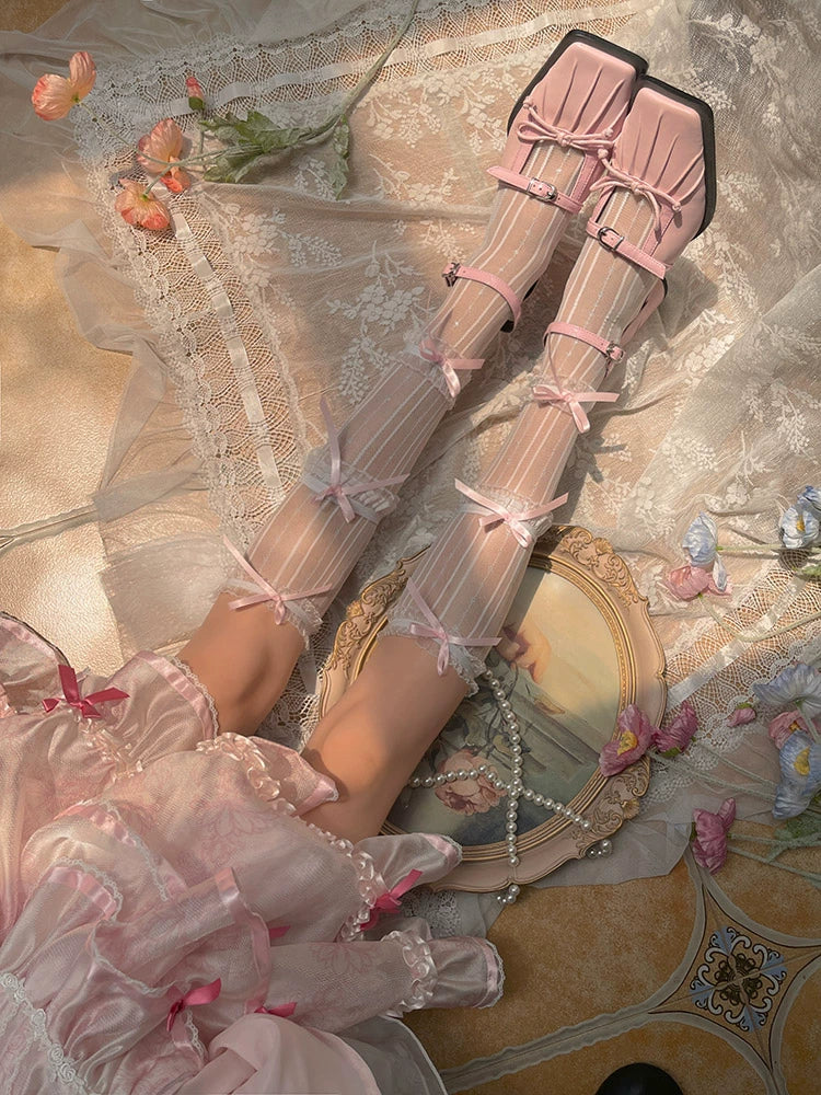 WAGUIR - Sweet Lolita Mid-Calf Socks 3-Layer - Lace Mesh Fairy Thin Socks Socks
