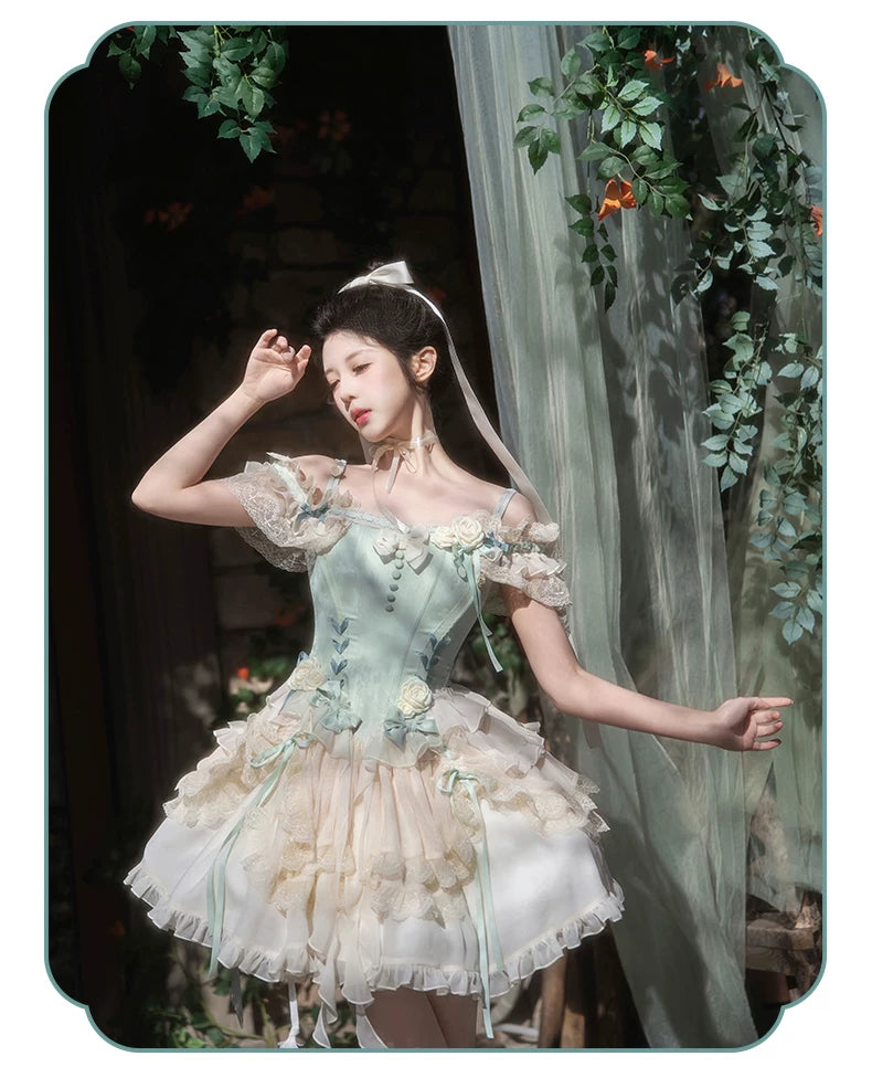 Inmorelli - Jasmine Manor - Light Green Ballet JSK Dress with Lace Ruffles