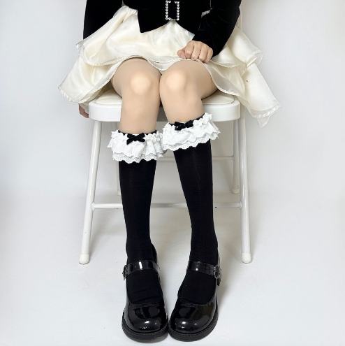 Fantasy Doll - Rose Lace - Mid-Calf Socks with Ruffled Lace Cuffs