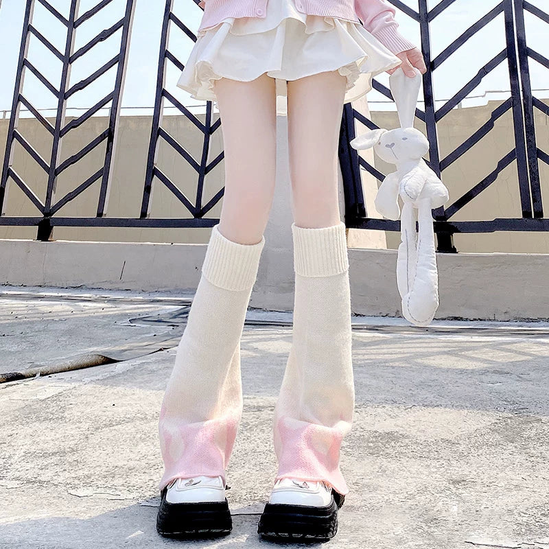 Floral Milk Cat knit slouch leg warmers with ribbed cuffs