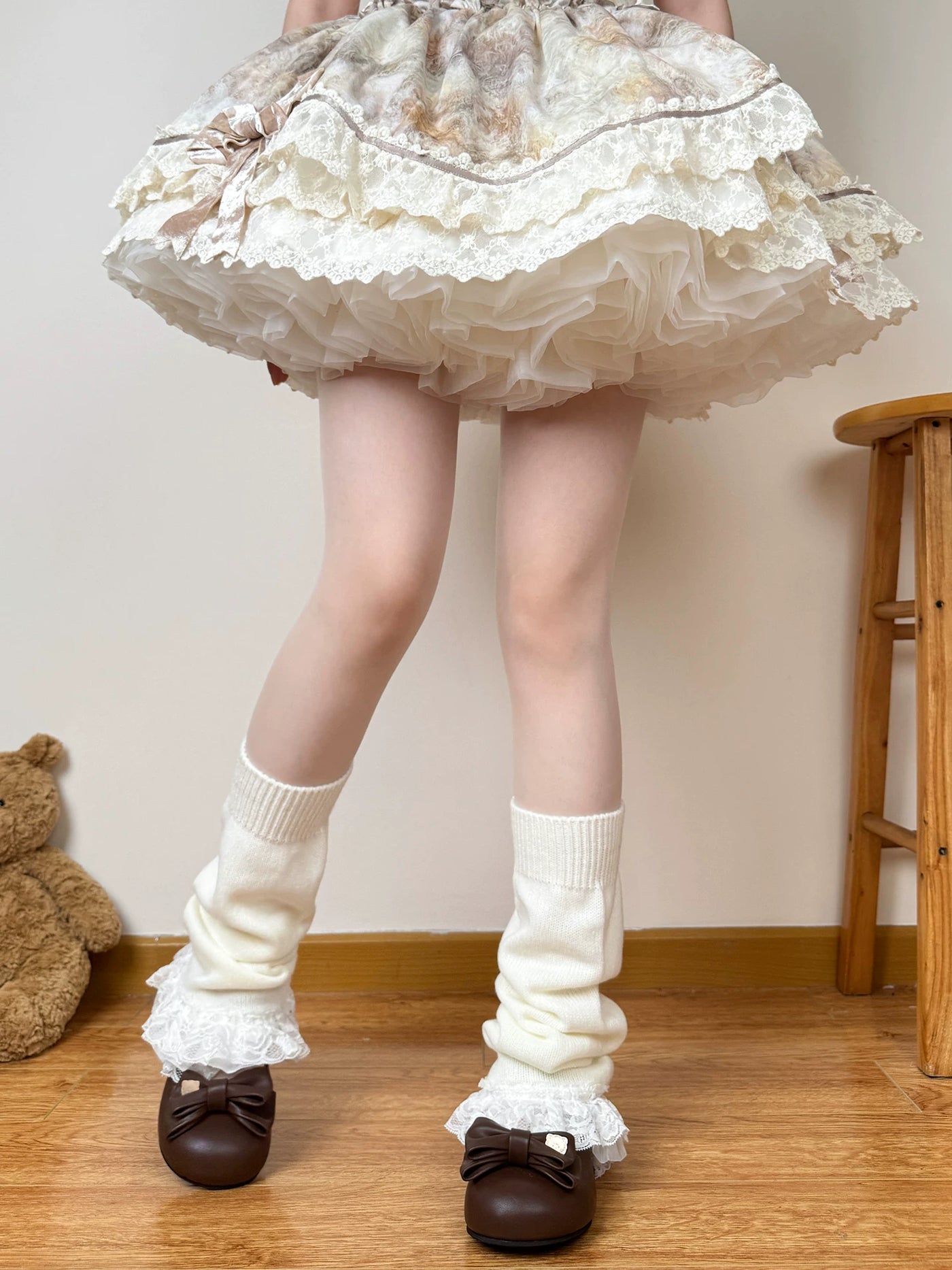 Chubby Bear Tales - Antique Doll - Leg warmers with slouchy knit texture and lace trim