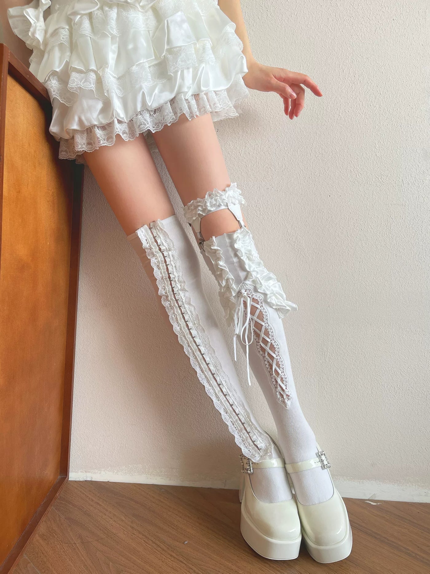 Sock Noble - White Ballet - White Layering Socks with Lace Trim