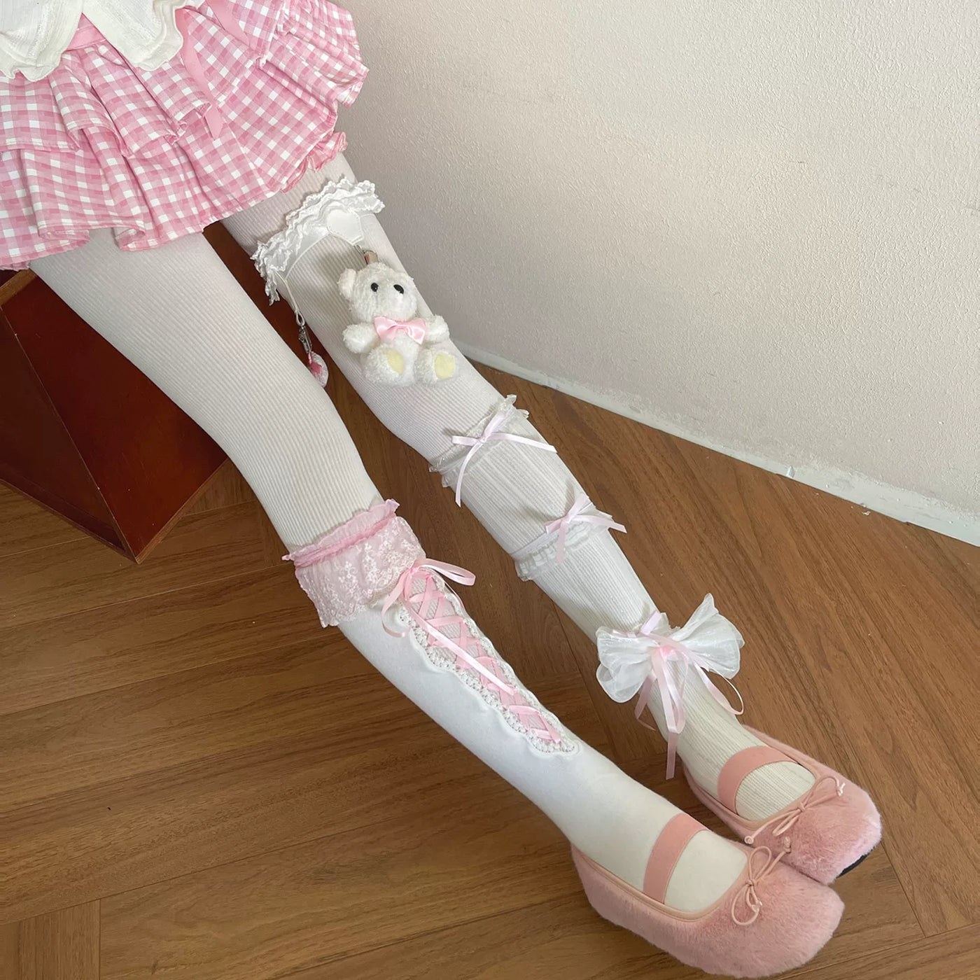 Sock Noble - Strawberry Bear - Lace-Trimmed Lolita Socks
