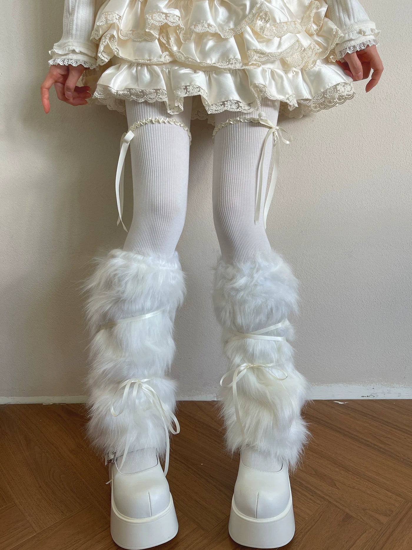 Sock Noble - Winter Fur - Long fur leg warmers with ribbon ties