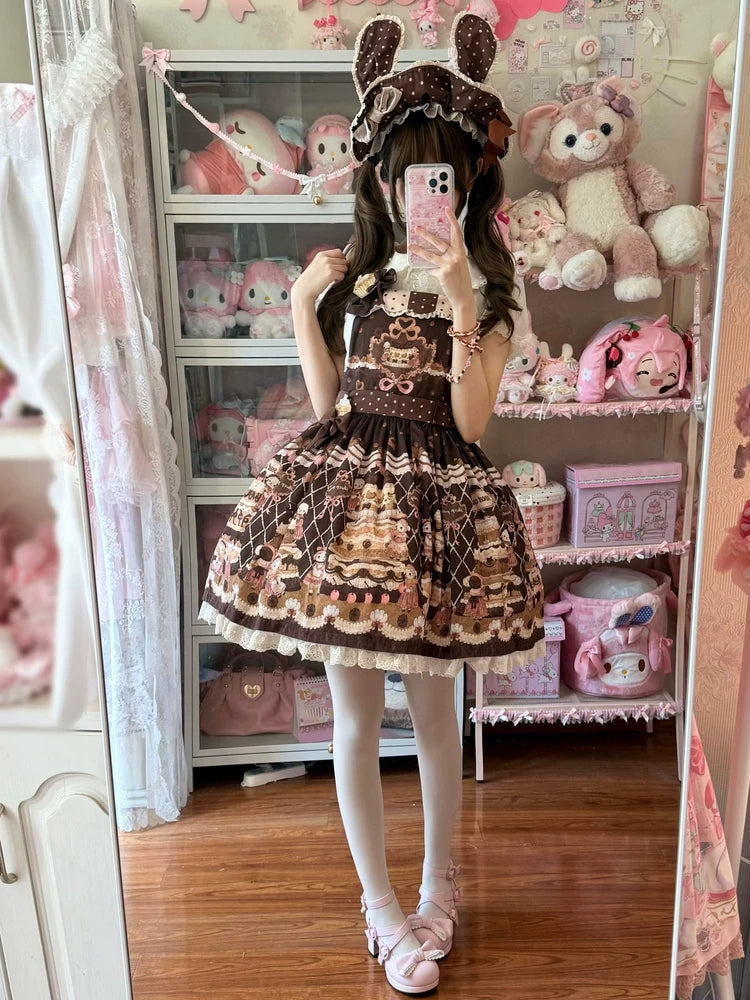 GZYRZ - Little Sheep's Cake Island - Cake-Print Suspender JSK