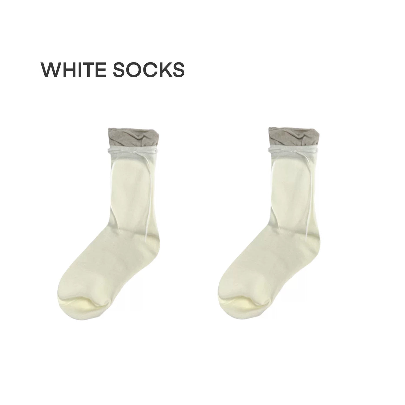 White Socks - Ballet Bow - Faux-Layered Calf Socks with Bow Ties