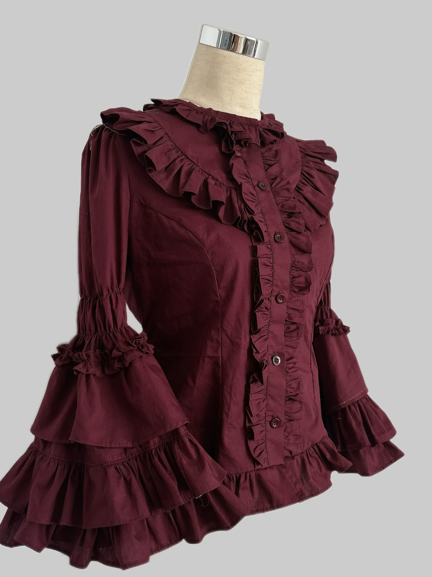 Tata Long Ear - Burgundy Rose - Ruffled Blouse with Tiered Cuffs
