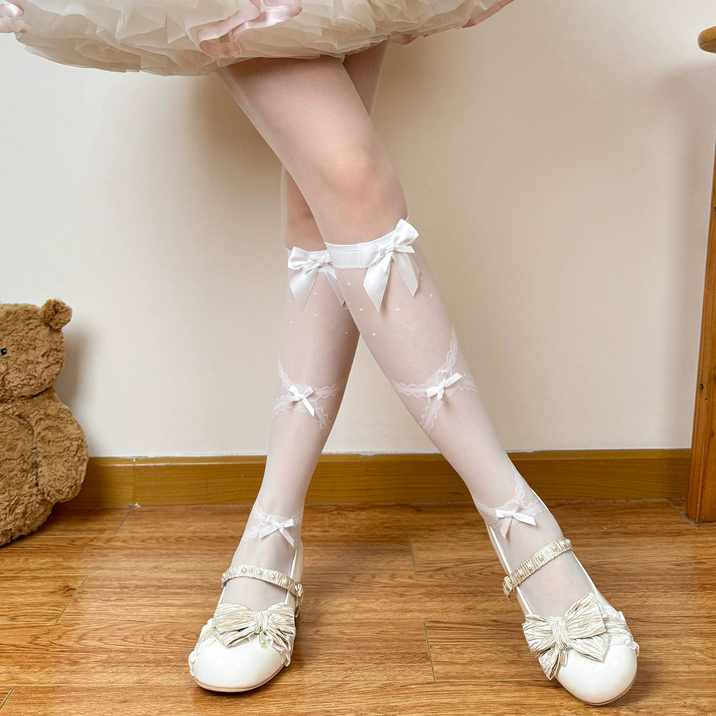 Chubby Bear Tales - Love Letter - Mid-Calf Socks with Lace Trim and Bows