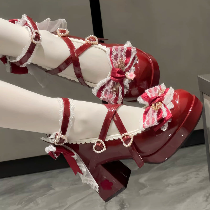 Kitten Toast – Sakura Letter – Floral Lace Platform Heels — product photo 3