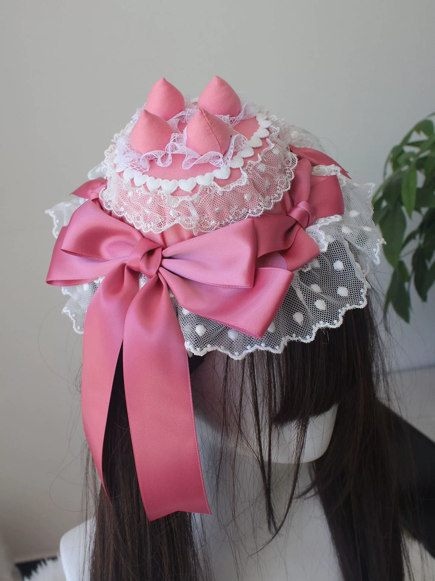 Deer Girl Handmade - Strawberry Angel Cake - Mini Top Hat with Ribbon Bows