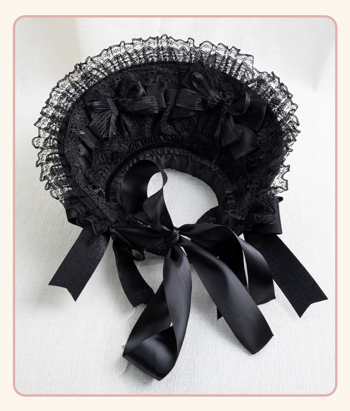 Stardust Rose - A035 Black Lace - Black Lace Headwear and Hand Sleeves with Ribbon Bows