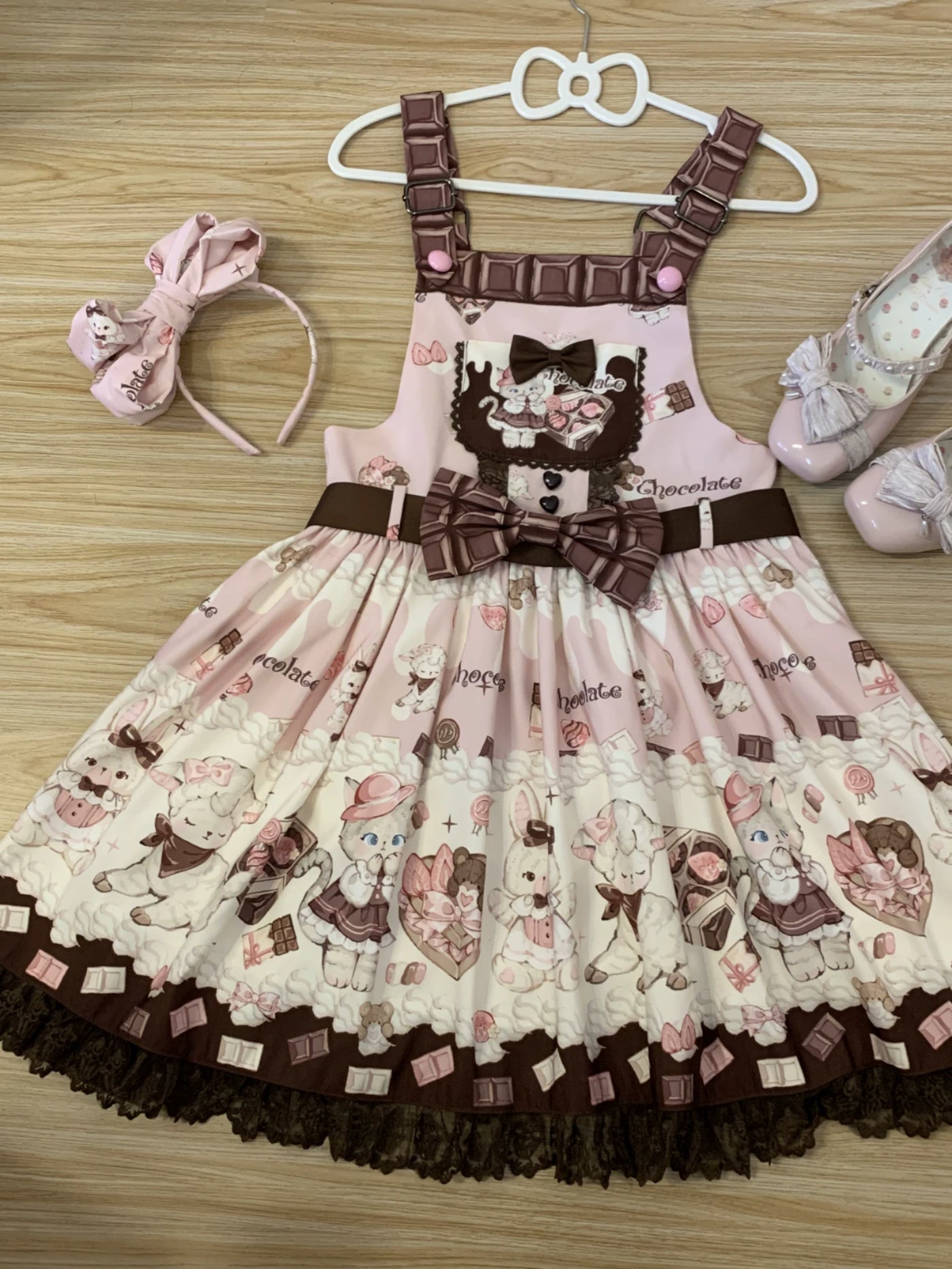 Heartbeat Meow Chocolate - Printed Pinafore JSK Dress - detail view 6