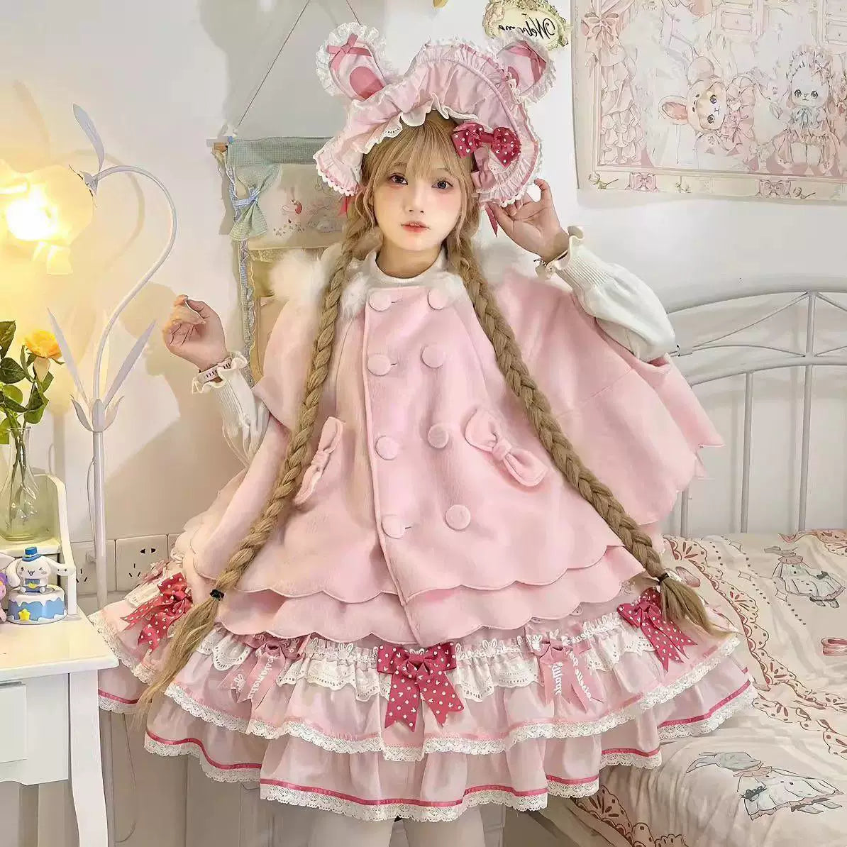 Sweetheart Dream Machine - Scalloped Plush Cape - Coat with Batwing Sleeves and Scalloped Hem
