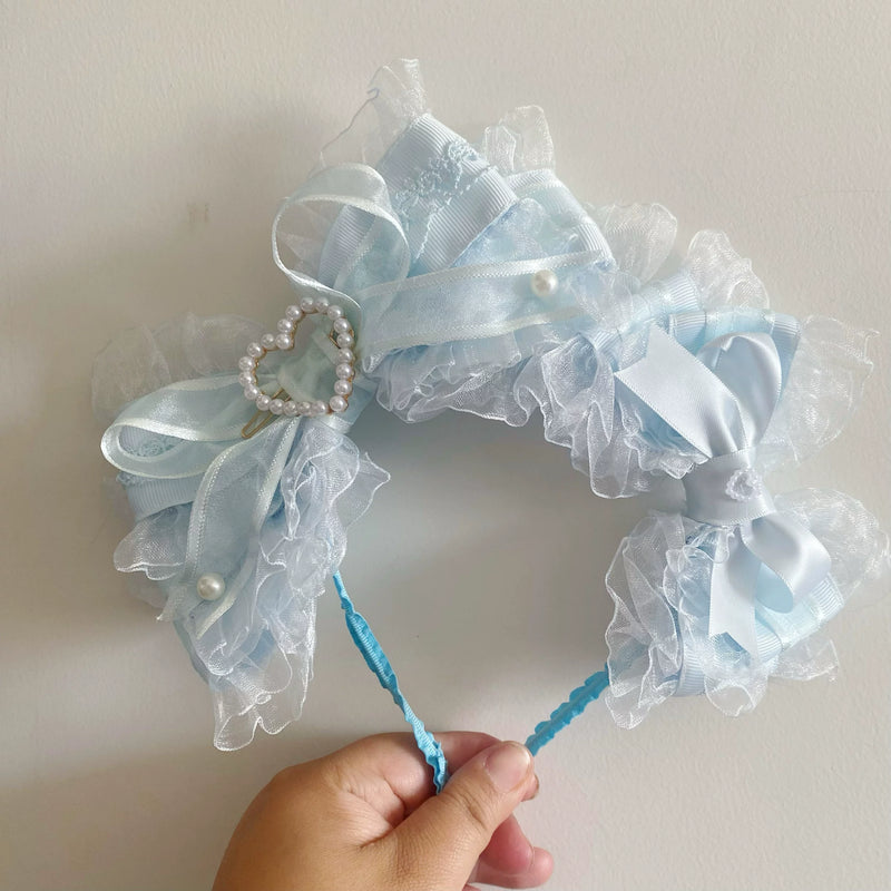 candycoco - Pastel Ribbon - Headband with layered bows and pearl accents