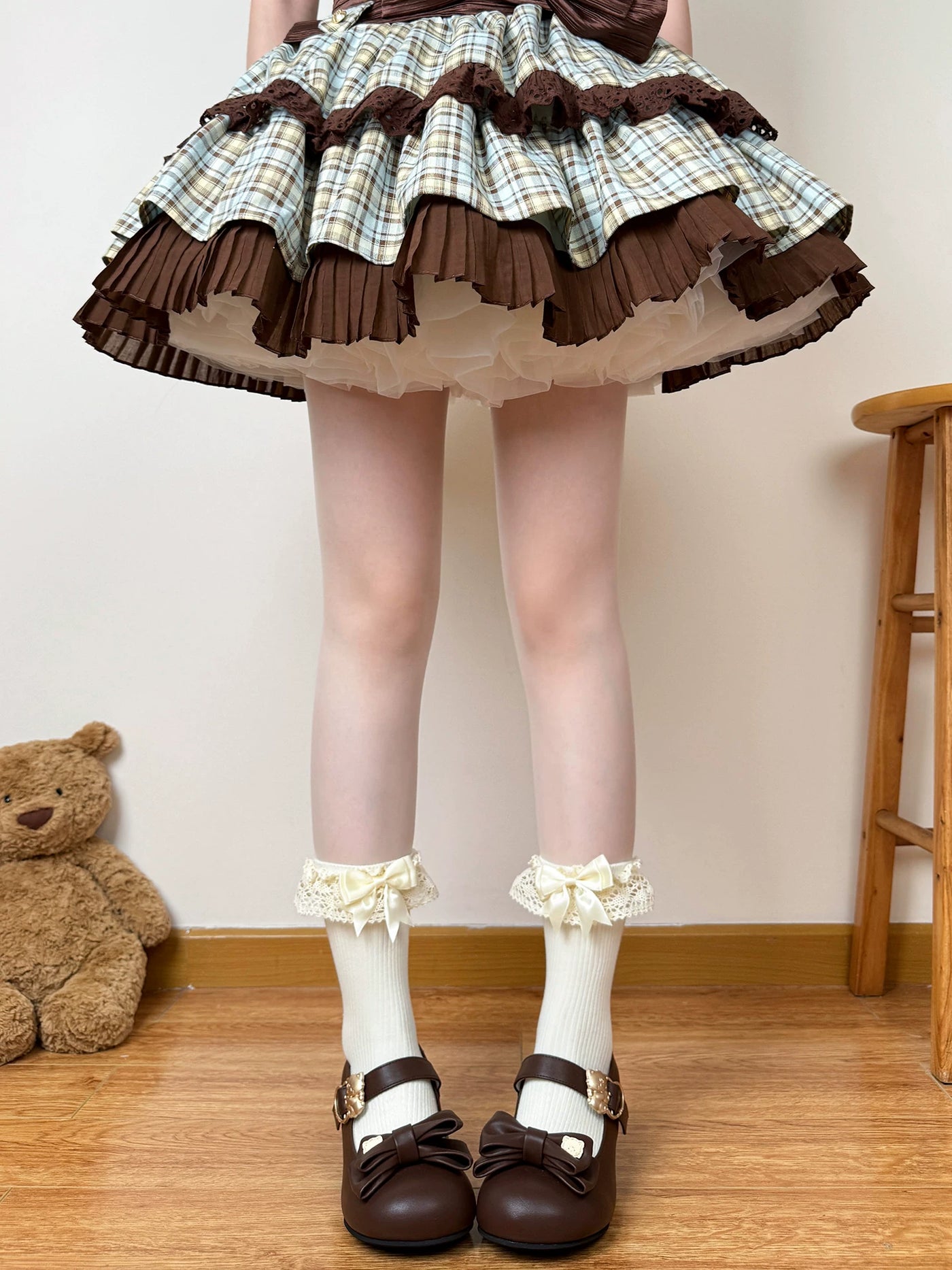 Chubby Bear Tales - Caramel Cocoa - Calf and Mid-Calf Socks with Lace Cuffs