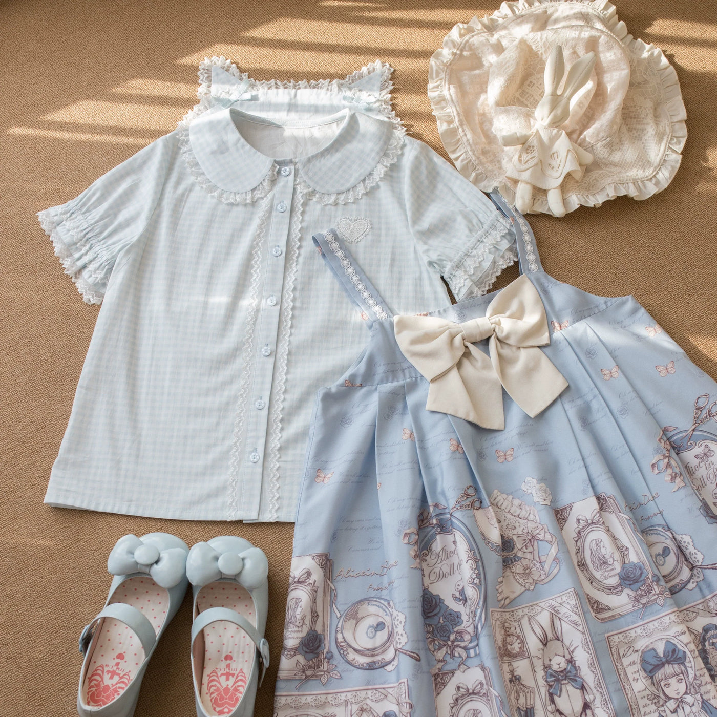 MIST - Kawaii Plaid - Lolita Blouse with Cat-Ear Peter Pan Collar and Lace Trim