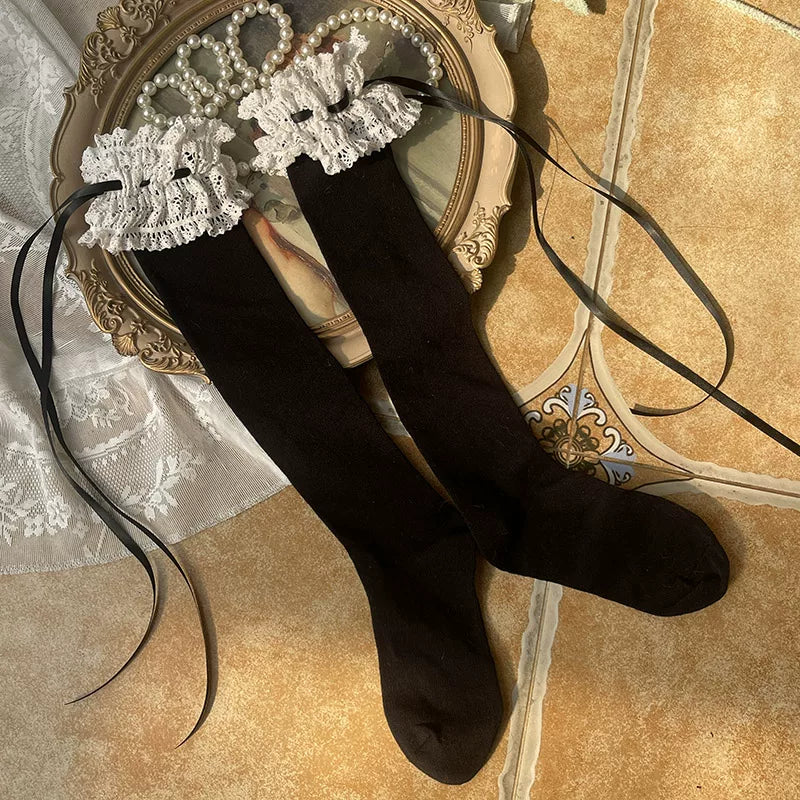Sock Noble - Ribbon Lace - Thigh-High Socks with Ruffled Lace Cuffs