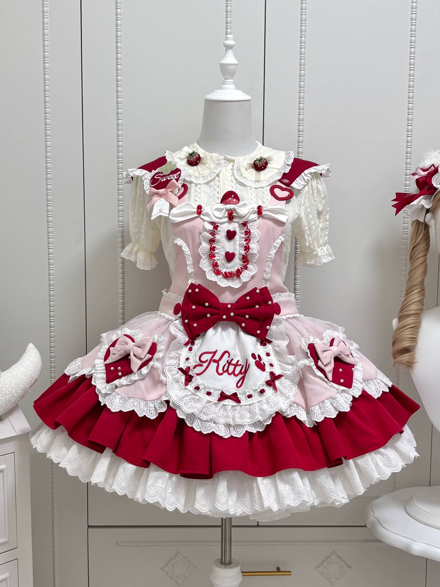 Jelly Girl - Strawberry Bunny & Strawberry Cat - JSK dress with layered ruffles and character motifs