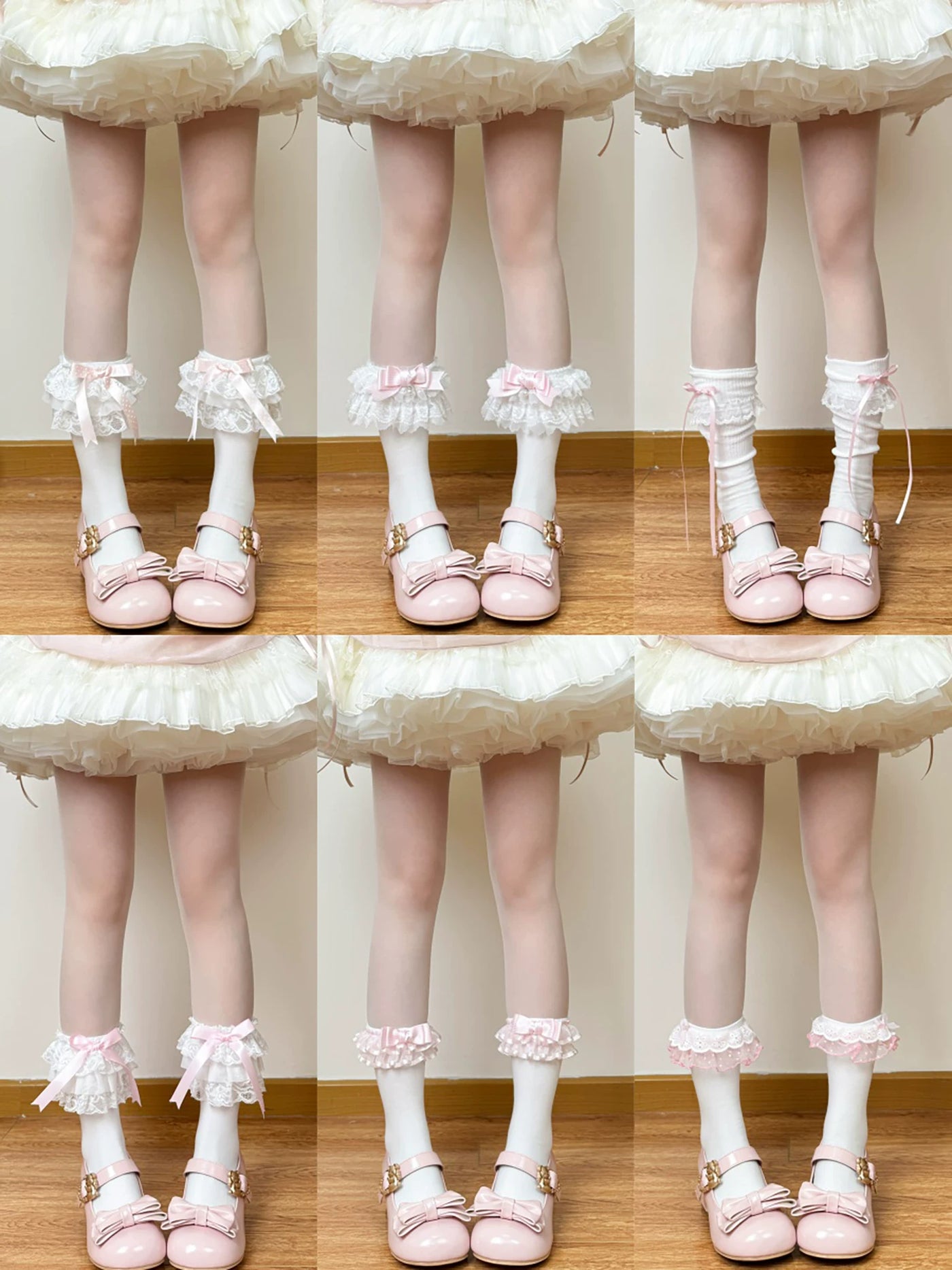 Chubby Bear Tales - Pink Ballet Lace - Lolita sock collection with lace and bow details