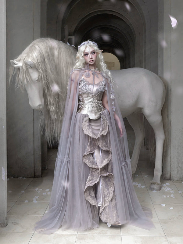 BLOOD SUPPLY: Moonlight Beast Spirit Silver Armor Waist Corset Set, product view 2
